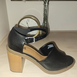 Black Ankle Strap Block Heel Sandals